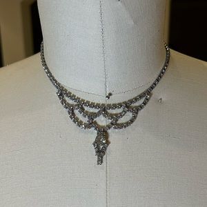 Vintage Faceted Clear Rhinestone Bib /Collar Necklace
